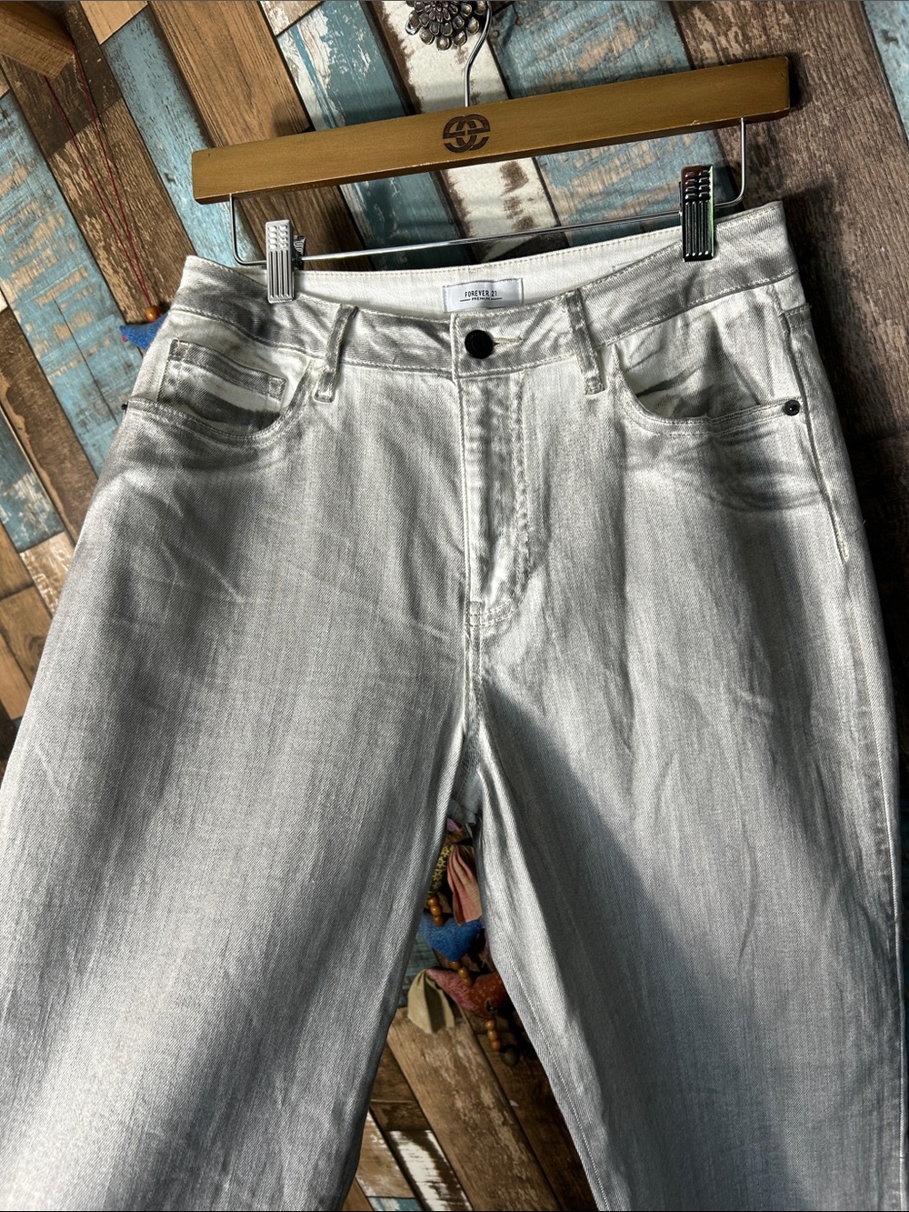 Forever 21 Light Gray Wide Leg Jeans — High Rise Flare - Picture 6 of 16
